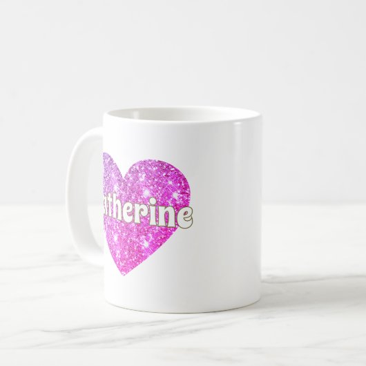Glam Girly Hot Pink Glitzer Herzname Kaffeetasse (Vorderseite Links)