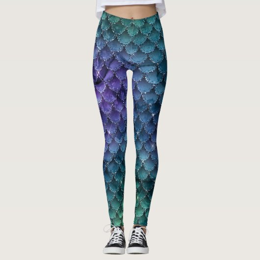 GLAM GIRLY OCEAN BLAUE GLITZER MERMAID LEGGINGS (Vorderseite)