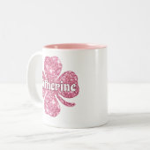 Glam Girly Pink Glitzer Lucky Clover Name Zweifarbige Tasse (Vorderseite Links)