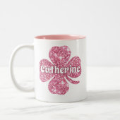 Glam Girly Pink Glitzer Lucky Clover Name Zweifarbige Tasse (Links)