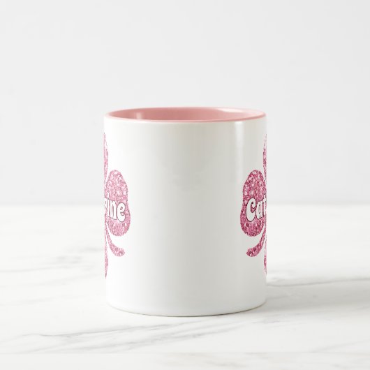 Glam Girly Pink Glitzer Lucky Clover Name Zweifarbige Tasse (Mittel)