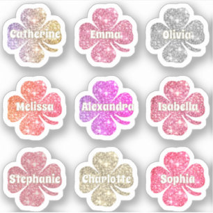 Glam Girly Pink Glitzer Lucky Clover Names Pack Aufkleber