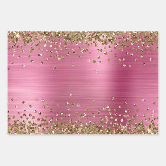 Glam Girly Pink Gold Leopard Geschenkpapier Set (Vorderseite 3)