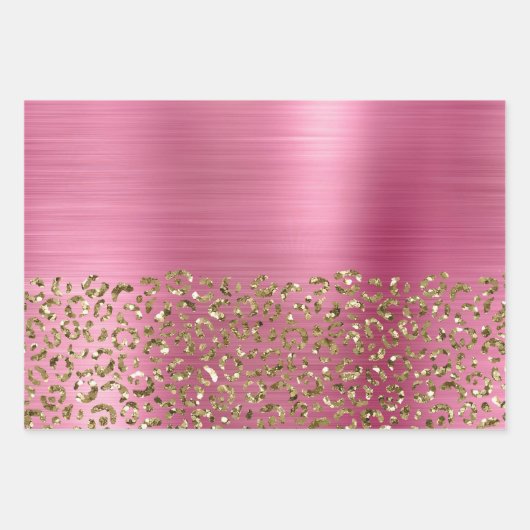 Glam Girly Pink Gold Leopard Geschenkpapier Set (Vorderseite)