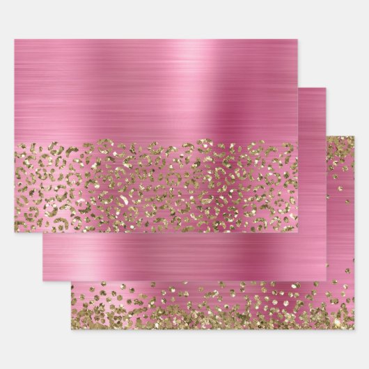 Glam Girly Pink Gold Leopard Geschenkpapier Set (Set)