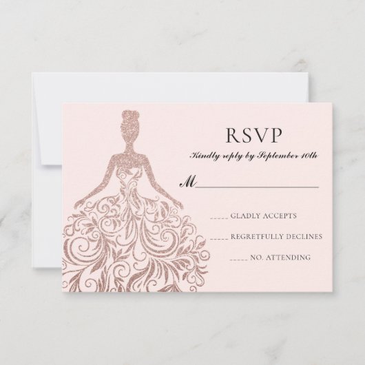 Glam Girly Pink Rose Gold Glitzer Sparkleider RSVP Karte (Vorderseite)