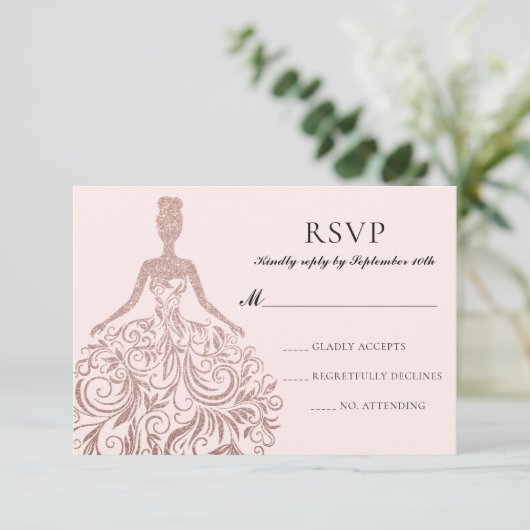 Glam Girly Pink Rose Gold Glitzer Sparkleider RSVP Karte (Stehend Vorderseite)