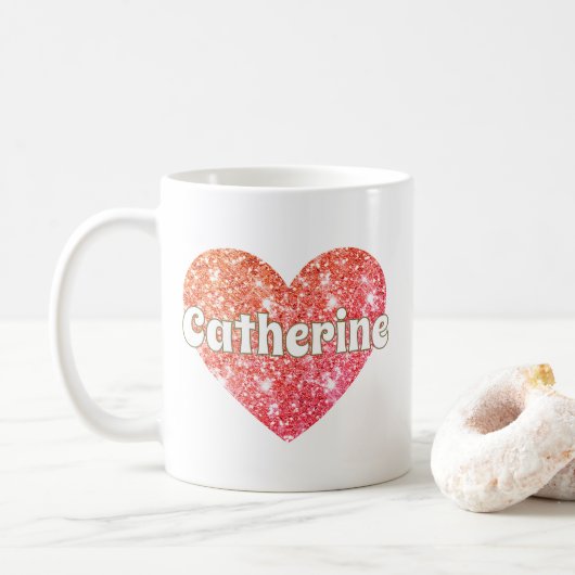 Glam Girly Red Glitzer Herzname Kaffeetasse (Mit Donut)