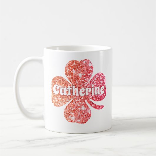 Glam Girly Red Glitzer Lucky Clover Name Kaffeetasse (Links)