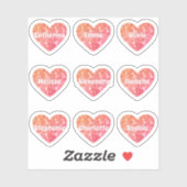 Glam Girly Red Orange Glitzer Hearts Names Pack Aufkleber (Blatt)