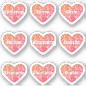 Glam Girly Red Orange Glitzer Hearts Names Pack Aufkleber (Vorderseite)