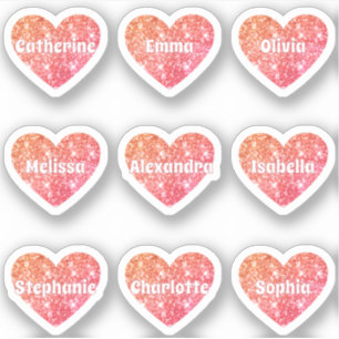 Glam Girly Red Orange Glitzer Hearts Names Pack Aufkleber