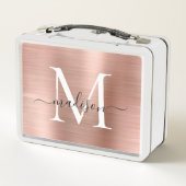 Glam Girly Rose Gold Brushed Metal Monogram Script Metall Brotdose (Rückseite)