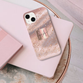 Glam Girly Rose Gold Flakes Gitter Monogram Case-Mate iPhone Hülle