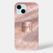 Glam Girly Rose Gold Flakes Gitter Monogram Case-Mate iPhone Hülle (Rückseite)