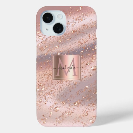 Glam Girly Rose Gold Flakes Gitter Monogram Case-Mate iPhone Hülle (Rückseite)