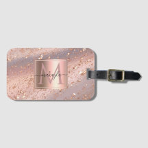 Glam Girly Rose Gold Flakes Gitter Monogram