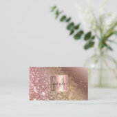 Glam Girly Rose Gold Gitter Designname Monogram Visitenkarte (Stehend Vorderseite)