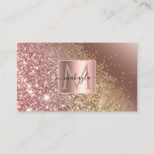 Glam Girly Rose Gold Gitter Designname Monogram Visitenkarte
