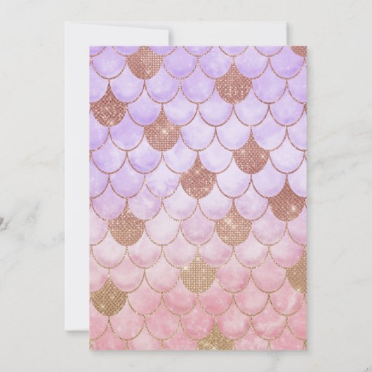 Glam Girly Rose Gold Glitzer Mermaid Scales Einladung (Rückseite)