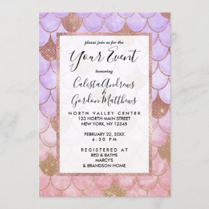 Glam Girly Rose Gold Glitzer Mermaid Scales Einladung