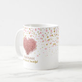 Glam Girly Rose Gold Pink Glitzer Herzstück Kaffeetasse (Vorderseite Links)