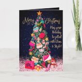 Glam Girly Shoes Purse Makeup Weihnachtsbaum Vivid Karte (Vorderseite)