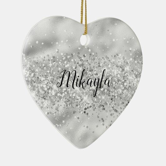 Glam Girly Silver Glitzer Glitzy Sparkle Confetti Keramik Ornament (Rechts)