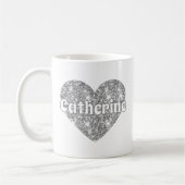 Glam Girly Silver Glitzer Herzname Kaffeetasse (Links)