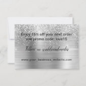 Glam Girly Silver Glitzer Holographic Business Dankeskarte (Rückseite)