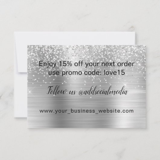 Glam Girly Silver Glitzer Holographic Business Dankeskarte (Rückseite)