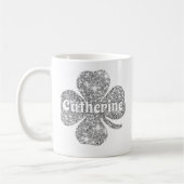 Glam Girly Silver Glitzer Lucky Clover Name Kaffeetasse (Links)
