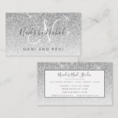 Glam Girly Silver Glitzer Mani Pedi Nail Studio Visitenkarte (Vorne/Hinten)