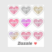 Glam Girly Sparkle Glitzer Hearts Names Pack Aufkleber (Blatt)