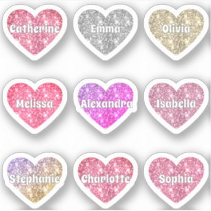Glam Girly Sparkle Glitzer Hearts Names Pack Aufkleber