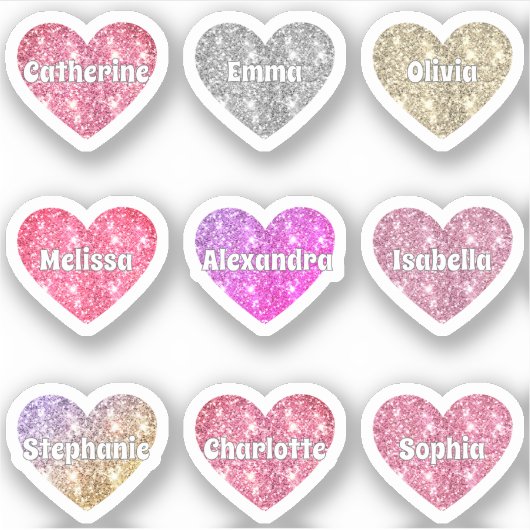 Glam Girly Sparkle Glitzer Hearts Names Pack Aufkleber (Vorderseite)