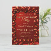Glam Glitter Red Gold Hearts Valentine's Day Party Einladung (Stehend Vorderseite)