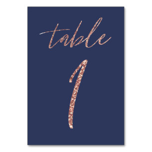 Glam Glitter Rosa Gold und Blau Hochzeit Tischnummer