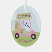 Glam Glitz Monogram Name Pink Gold Diamond Cart Ornament Aus Glas (Vorderseite links)