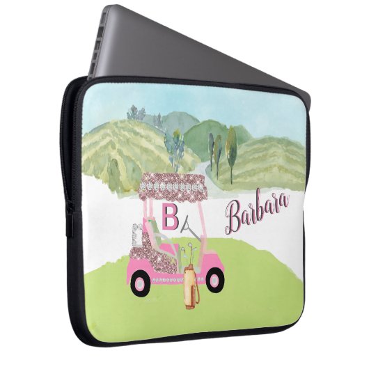 Glam Glitz Monogram Name Rose Gold Golf Cart Laptopschutzhülle (Vorne Rechts)