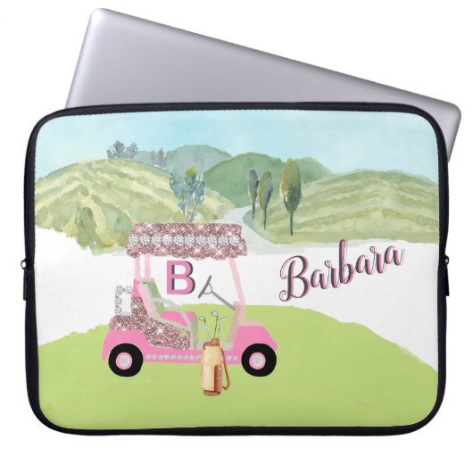 Glam Glitz Monogram Name Rose Gold Golf Cart Laptopschutzhülle (Vorderseite)