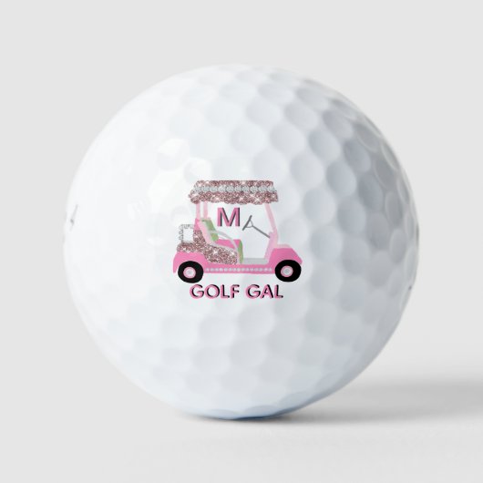 Glam Glitz Monogram Rose Gold Diamond Cart Golfball (Vorderseite)
