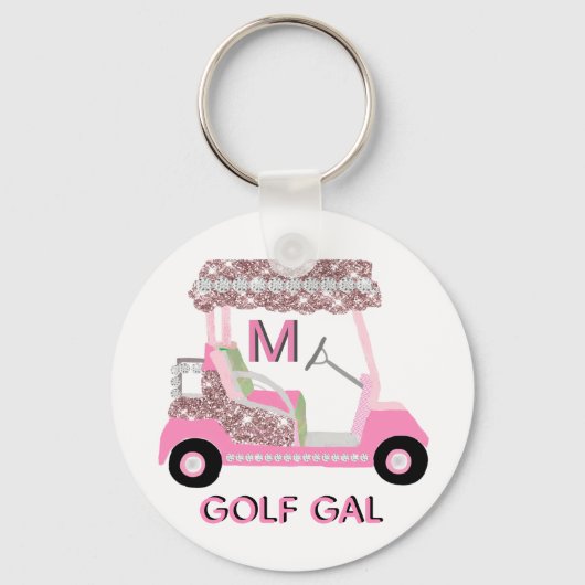 Glam Glitz Monogram Rose Gold Golf Cart Schlüsselanhänger (Rückseite)