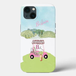 Glam Glitz Monogramm Name Roségold Golfwagen iPhone 13 Hülle