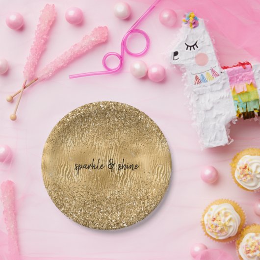 Glam Glitz Zebra Print Imitate Glitzer Pappteller (Party)