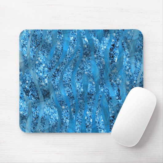 Glam Glitzer Blue Zebra Streifen Mousepad (Mit Mouse)