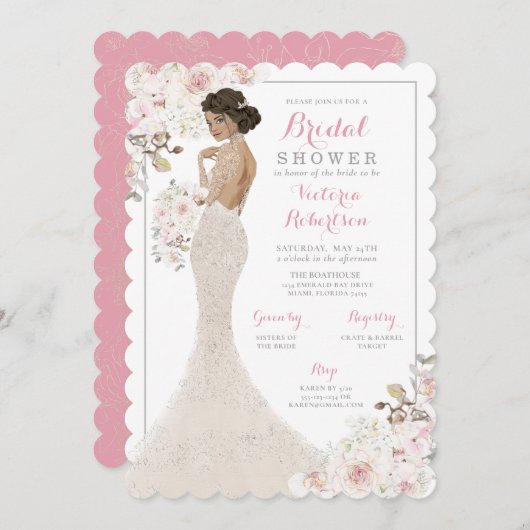 Glam Glitzer Bridge in Gown Brautparty Einladung (Vorne/Hinten)