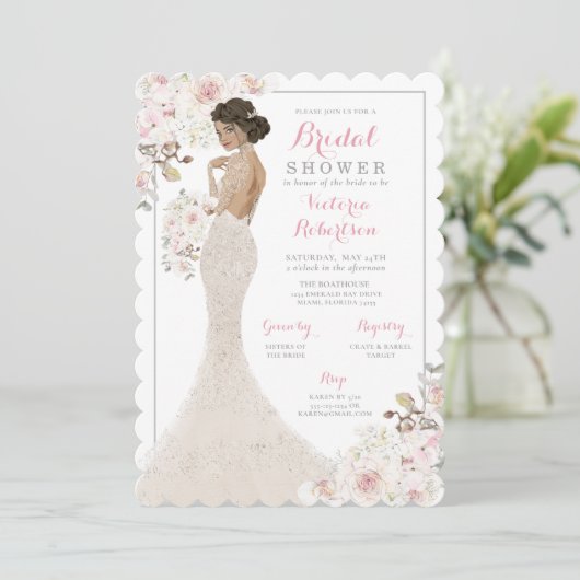 Glam Glitzer Bridge in Gown Brautparty Einladung (Stehend Vorderseite)