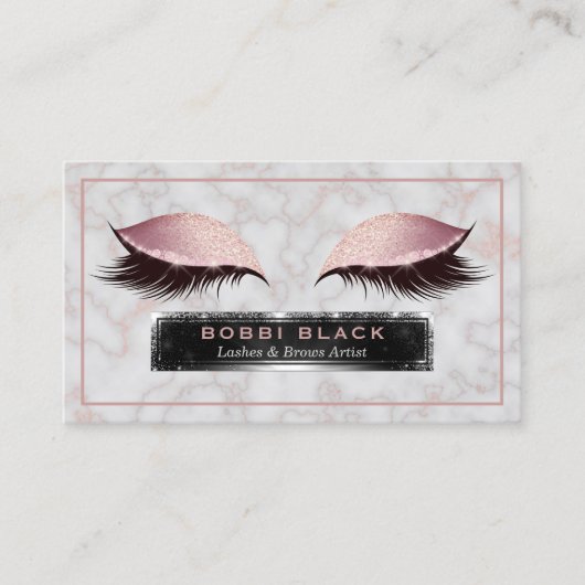 Glam Glitzer Eyelash Extensions Rose Gold Marble Visitenkarte (Vorderseite)