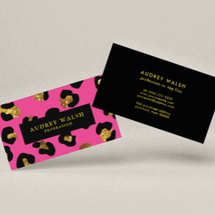 Glam Glitzer Gold Fuchsia Leopard Print Luxus Visitenkarte